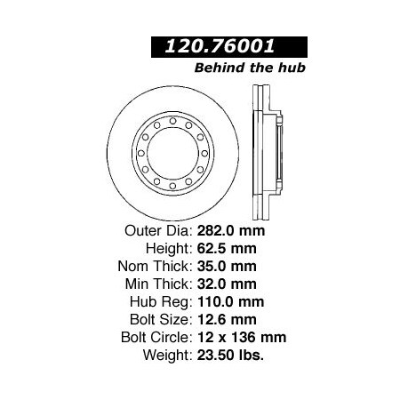 Centric Parts Premium Brake Rotor, 120.76001 120.76001